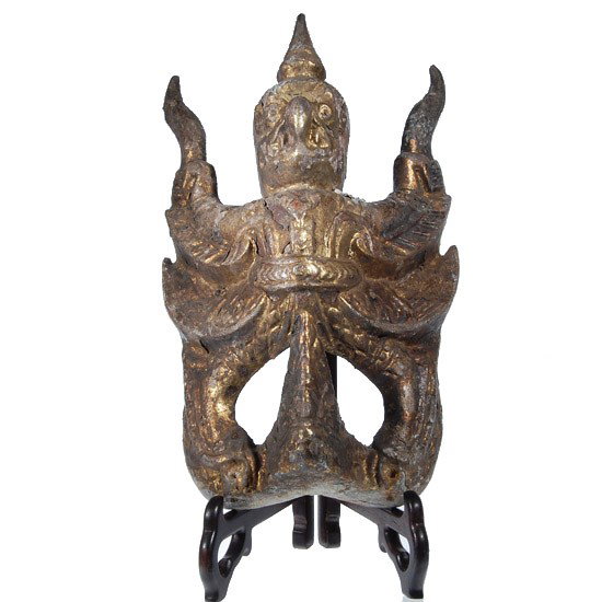 Antique Thai Garuda Bronze Gilded Building: Old Heavy Piece Building Ornament; typically found above entry door; 10"