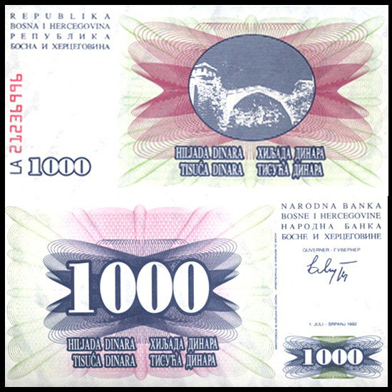 1992 Bosnia 100 Dinara Crisp Unc Note: Scarce early indepencence issue