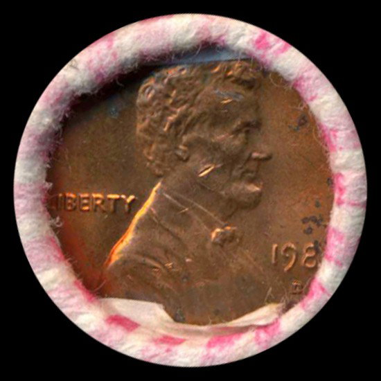 1981D Lg Dt 1c UnOpened Orig Bank Roll 50 GEMS: Extremely Rare 30 year old never opened bank roll; end coins look GEM; huge GEM or Error/Variety potential; Just look at these GEM values MS66 $38; MS67 $360; MS68 $2500!!!