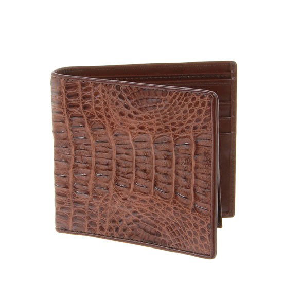 Mens Crocodile Hide Skin Wallet: Well made; brand new mens Crocodile Hide wallet. Sought after back skin dyed brown. 4.5" x 4" when folded; multiple card slots; bill slots and license flap inside;