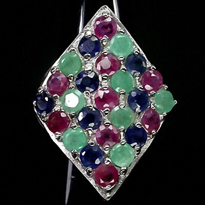45ctw Top Emerald Ruby Sapphire Sterling Ring: Excellent well-crafted piece; gems with treatment