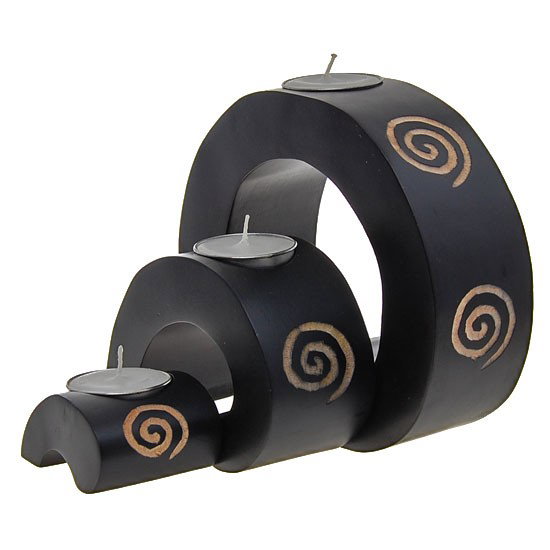Hand Carved Mango Wood Nested Candle Holder: Excellent hand carved nested set of 3, 7", $95 retail