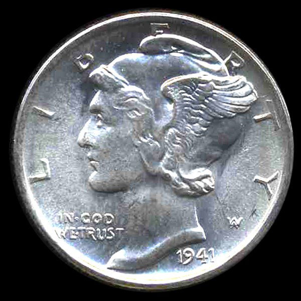 1941S Mercury Dime Gem MS67 ERROR: Scarce gem piece with rim cud