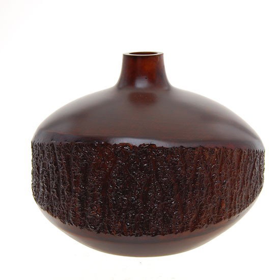 Handcarved Mango Wood Vase: Excellent handcarved rare mango piece with bark still showing; 8"
