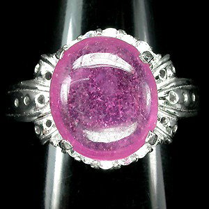30.46ct Pink Ruby & CZ Sterling Ring: Excellent well crafted hi-grade piece