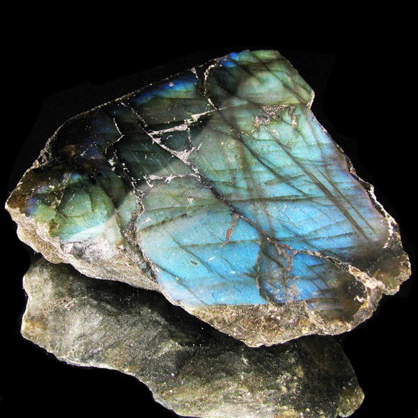 413.90ct Labradorite Polished Slab Peacock Colors: Excellent hi-grade piece; ready for final cutting