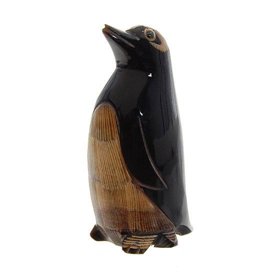 Water Buffalo Horn Scrimshaw Penguin RARE: Excellent piece; finely carved Thai WATERBUFFSCRIM in penguin image on RARE water buffalo horn; 2.5";