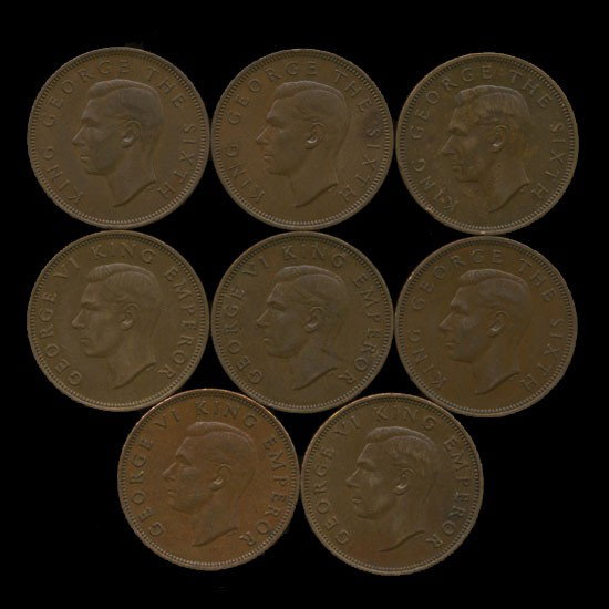 1944-1952 New Zealand AU+ 1/2 Penny Set: Scarce high grade AU+ set; 1944 1945 1946 1947 1949 1950 1951 1952 all in high grade; $60+ book value