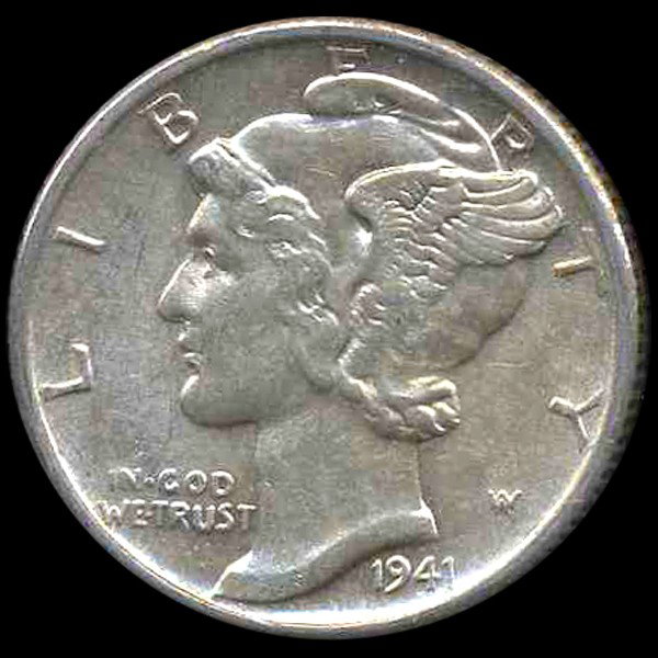 1941D Mercury Dime AU+ ERROR: Scarce doubled obverse hi grade almost FB