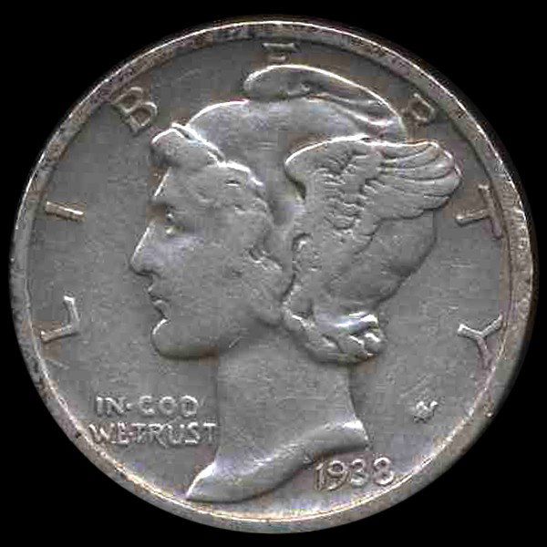 1938D Mercury Dime Hi Grade ERROR: Nicevf/xf with wildly tilted mintmark