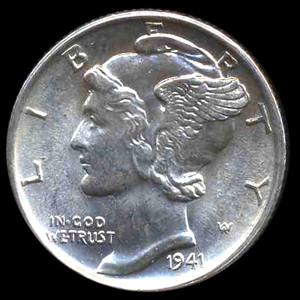 1941S Mercury Dime Gem MS65 ERROR: Scarce gem piece