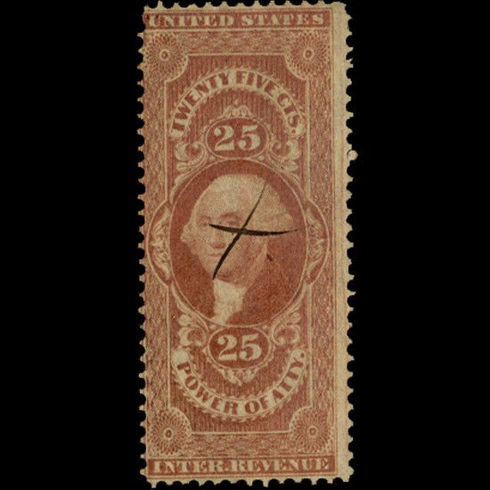 1860s US Revenue Stamp 25c Power of Atty: Excellent with light cancel and no hidden faults