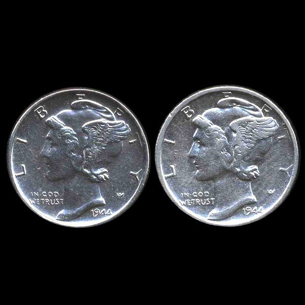 1944S Mercury Dime AU+ ERROR: Scarce severed mintmark hi grade