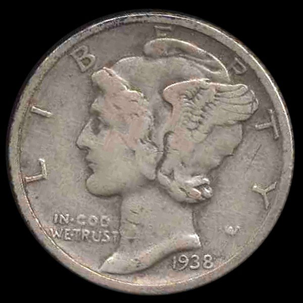 1938D Mercury Dime Hi Grade ERROR: Nice xf/vf with wildly tilted mintmark
