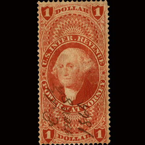 1860s US Revenue Stamp $1 Power of Atty.: Excellent with light cancel and no hidden faults