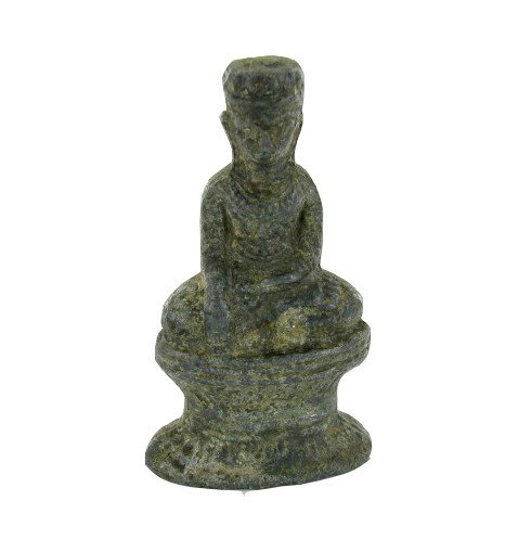Antique 1800s Seated Burma Buddha: Excellent early silver bronze piece; 2.5"