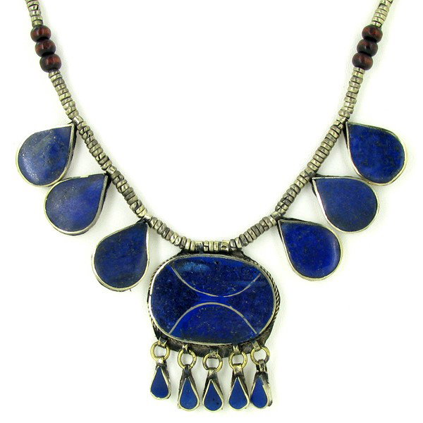 Tibet Lapis Nickel Pendant Choker Necklace: Excellent hand carved piece