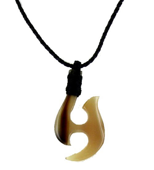 Rare Buffalo Horn Hawaii Fishhook Pendant Choker: Rare white buffalo horn, pendant 2.25", choker 17"