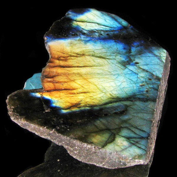191.95ct Flashy Peacock Color Labradorite Slab: Excellent and well colored; with treatment