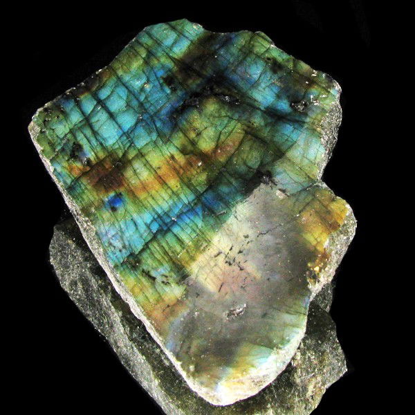 284.8ct Flashy Peacock Color Labradorite Slab: Excellent and well colored; with treatment
