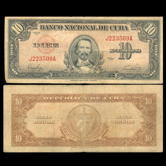 1949 Cuba 10 Peso Circulated Note: Scarce early circulated note
