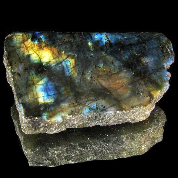 212.3ct Flashy Peacock Color Labradorite Slab: Excellent and well colored; with treatment