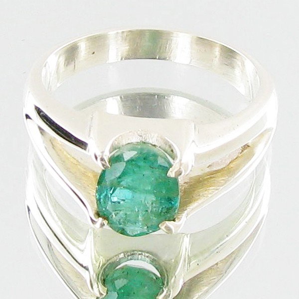 23.84ctw Colombian Emerald Sterling Ring: Excellent well crafted piece; stone well cut/colored with treatment