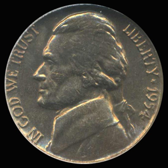 1954 Jeff 5c Graded GEM Rainbow Toned FULL STEPS: Graded MS70; looks at least MS65; $450 BV