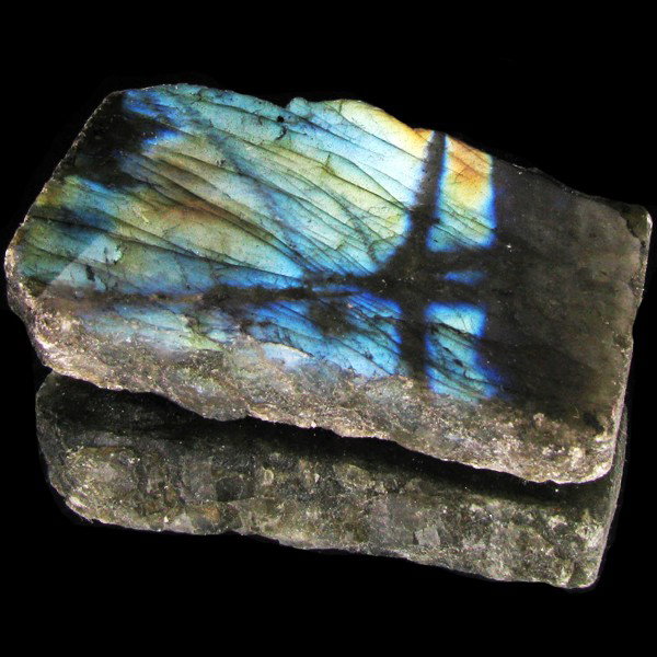 296ct Flashy Peacock Color Labradorite Slab: Excellent and well colored; with treatment