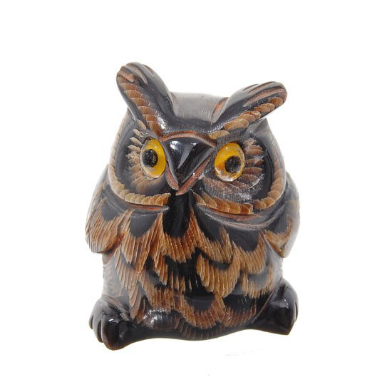 Handcarved Water Buffalo Horn Owl Netsuke: Excellent handcarved piece of rare water buffalo horn; $95 retail