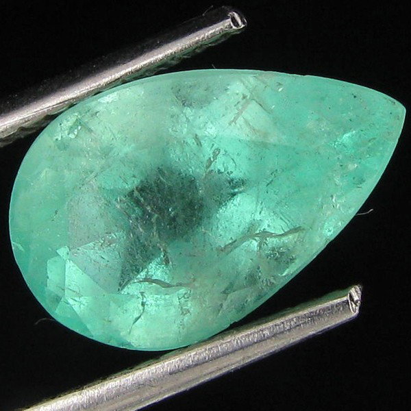 3.14ct Colombian Emerald Pear Cut Mint Green: Excellent piece; Well cut and colored; with treatment