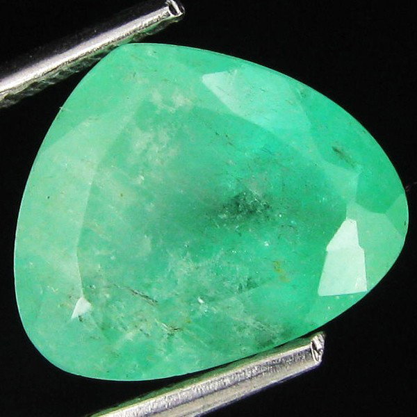 3.78ct Colombian Emerald Heart Cut Mint Green: Excellent piece; Well cut and colored; with treatment