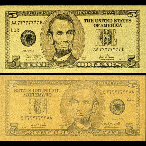 2001 US $5 Gold Foil Bill 1.5 Grams 24k: Scarce collector issue