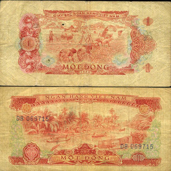 1966 Vietnam 1 Dong Circulated: Scarce issue
