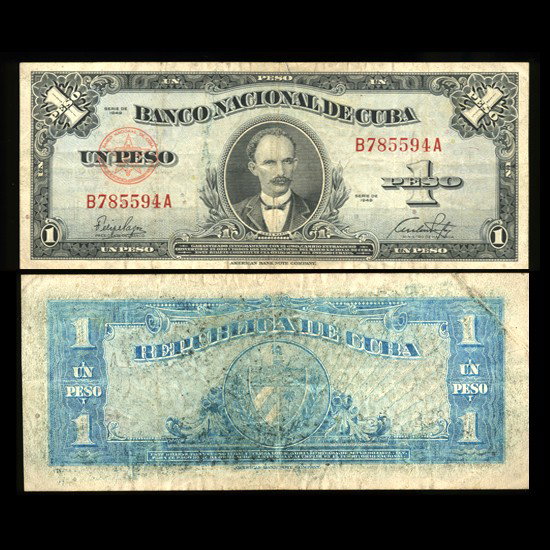 1949 Cuba 1 Peso Note Better Grade: Scarce better grade issue