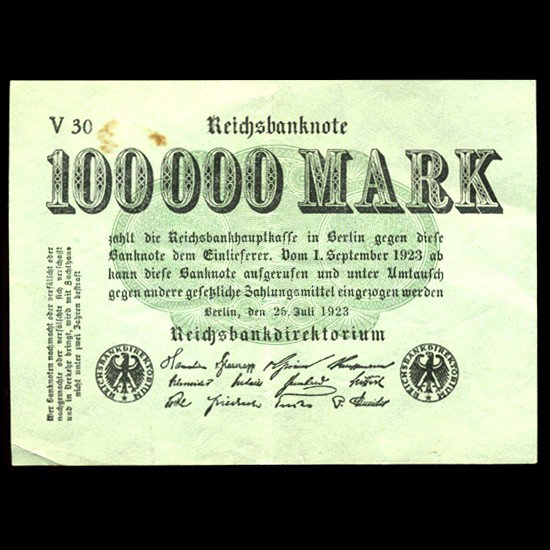 1923 Germany 100000 Mark High Grade Note: Scarce high grade note; higher book value