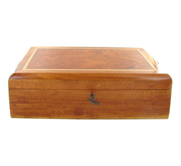 Handcrafted Afzelia Burl Box: Well made rare wood piece; key locked; 12"