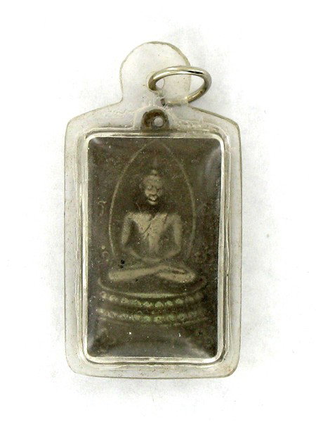Antique Thai Silver Bronze Buddha Amulet in Plast: Excellent antique piece