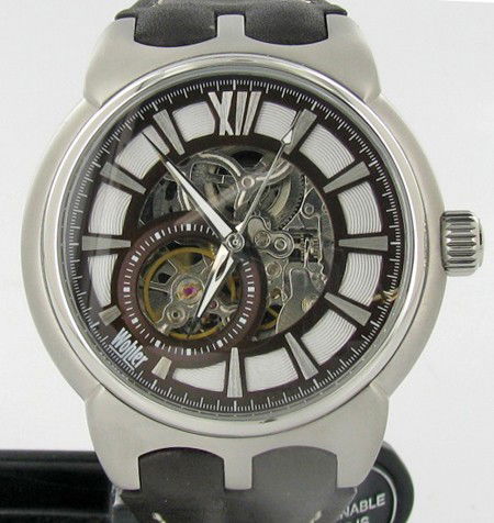 New Wohler Mens Skeleton Style Watch: Brand New Wohler men's stylish sport skeleton style watch in excellent new condition with seconds dial; stainless case and leather band; box and papers; retail $1895