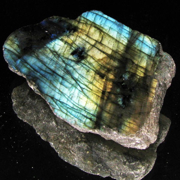 230.4ct Flashy Peacock Color Labradorite Slab: Excellent and well colored; with treatment