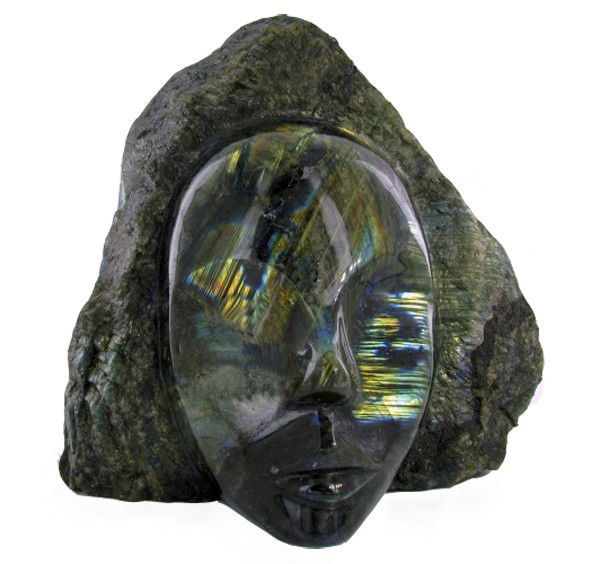 37200ct Gem Grade Labradorite Face Neon Colors: Unbelievable Handcarved Piece Neon Peacock Colors