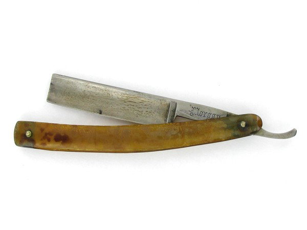 Antique Voigt Bone Handle Razor: Excellent antique piece; 10" open
