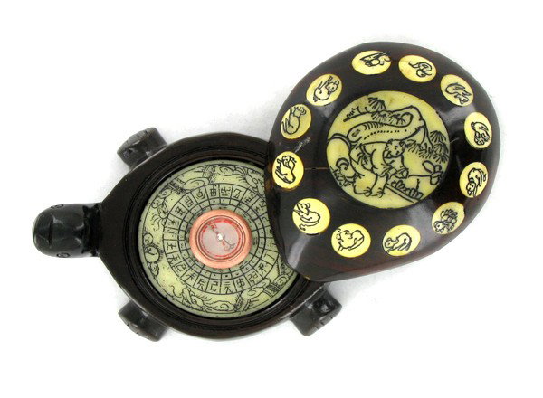 Tibet Teak Turtle Bone Zodiac Compass: Excellent handcrafted piece; 4"
