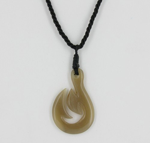 Rare White Buffalo Horn Hawaiian Fishhook Choker: Rare white buffalo horn, pendant 2.25", choker 17"