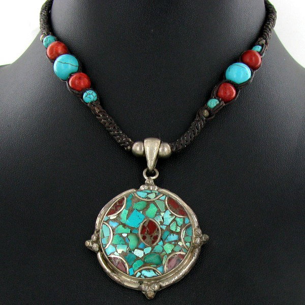 Tibet Nickel Turquoise Coral Choker Necklace: Well made piece