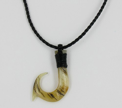 White Buffalo Horn Hawaii Fishhook Pendant Choker: Rare white buffalo horn, pendant 2.25", choker 17"