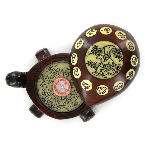 Tibet Teak Turtle Bone Zodiac Compass: Excellent handcrafted piece; 4"