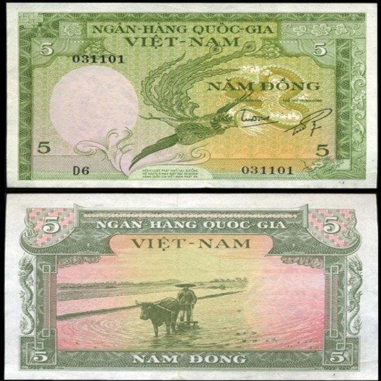 1955 Vietnam 5 Dong Circulated: Scarce issue