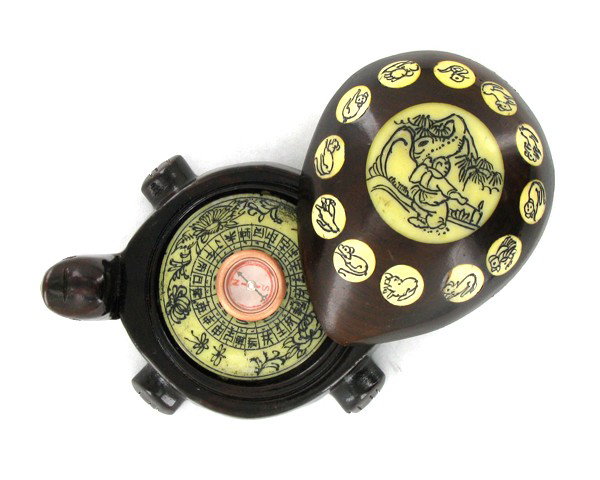 Tibet Teak Turtle Bone Zodiac Compass: Excellent handcrafted piece; 4"