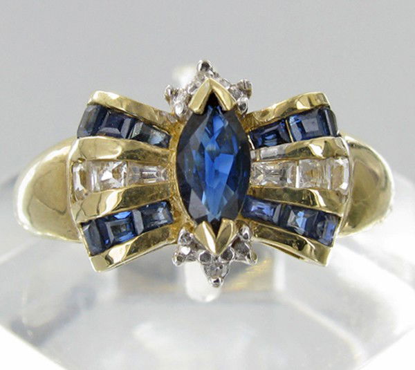 1.6twc Blue Sapphire & Diamond 10k Gold Lady Ring: Wonderful NEW 10k gold sapphire and diamond ring